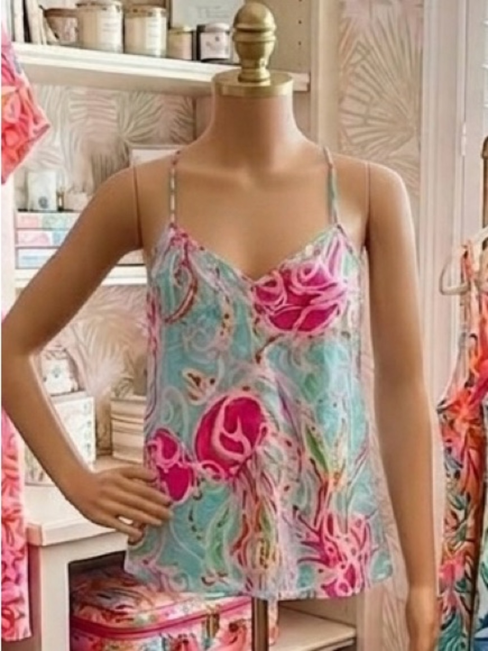 Lilly Pulitzer Turquoise, Pink & Orange Printed Spaghetti-Strap Camisole